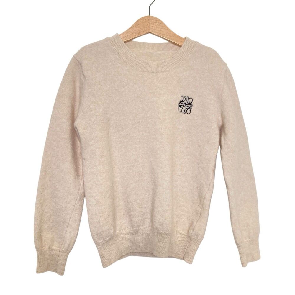 LOEWE Camel Anagram Cashmere Wool Blend Kids Crew Embroidered Logo Sweater